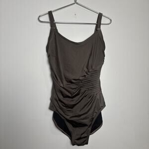 Calvin Klein One Piece Swimsuit Size 14‎ Bronze Side Pleats Full Coverage